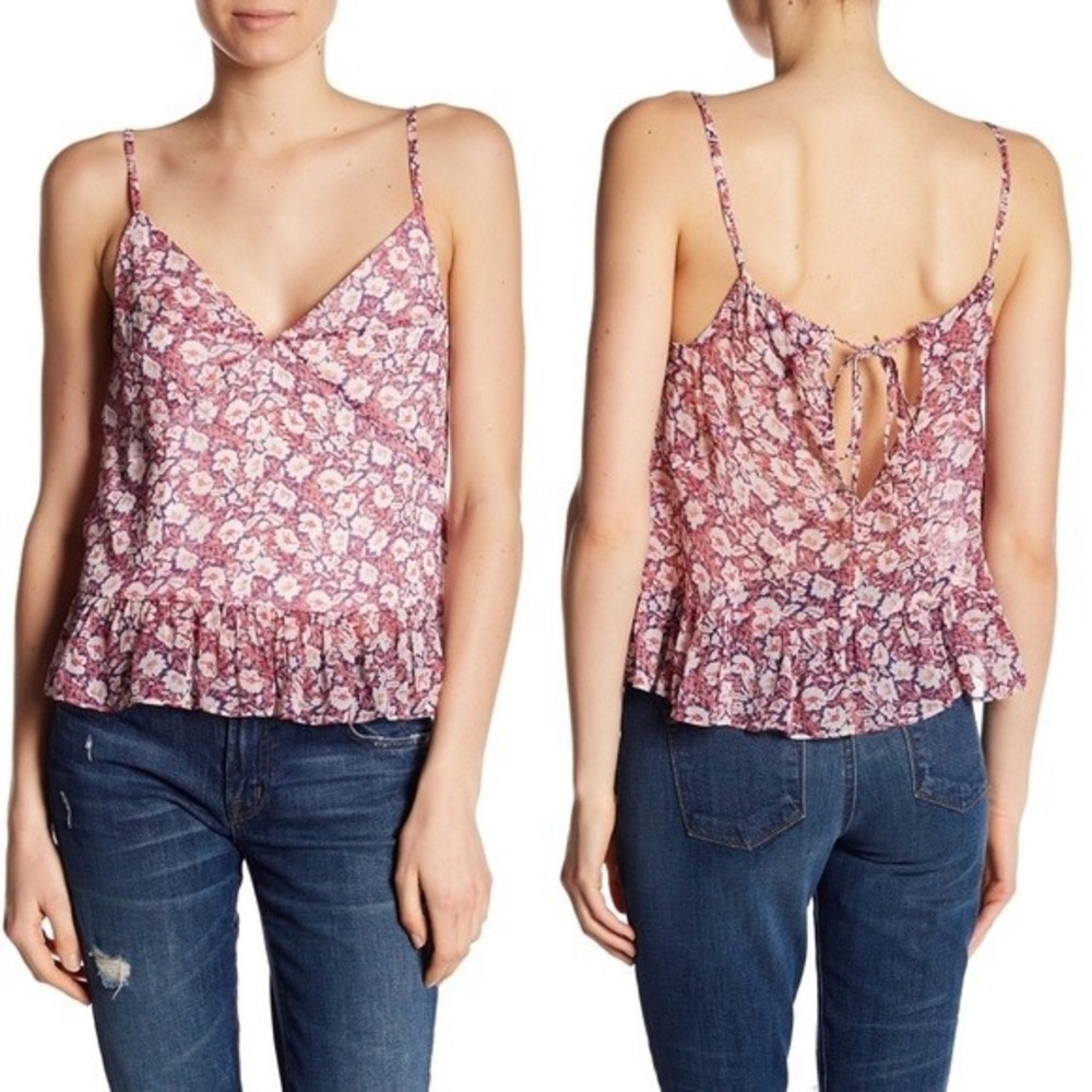 Rebecca Minkoff Lisette Floral Print Peplum Tank Womens Sz S Lace up Pink Purple
